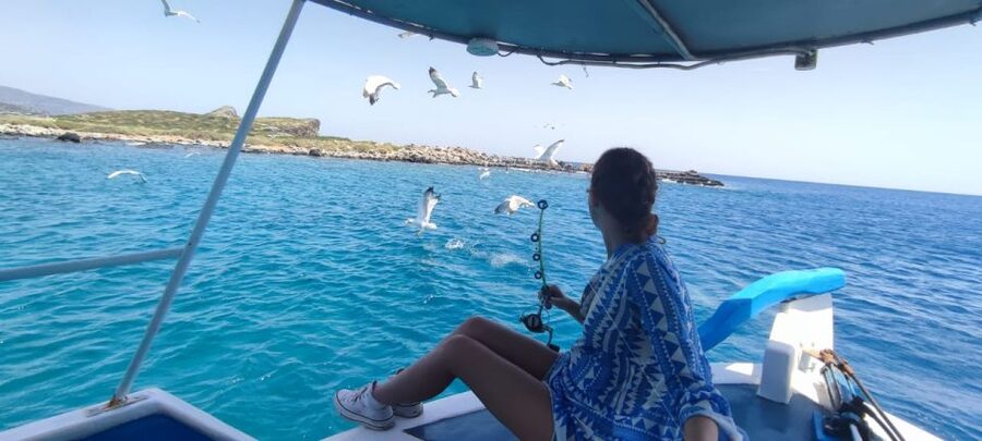 Crete: Fishing & Swimming Boat Cruise with Lunch & Drinks - Learning to fish with a rod and bait