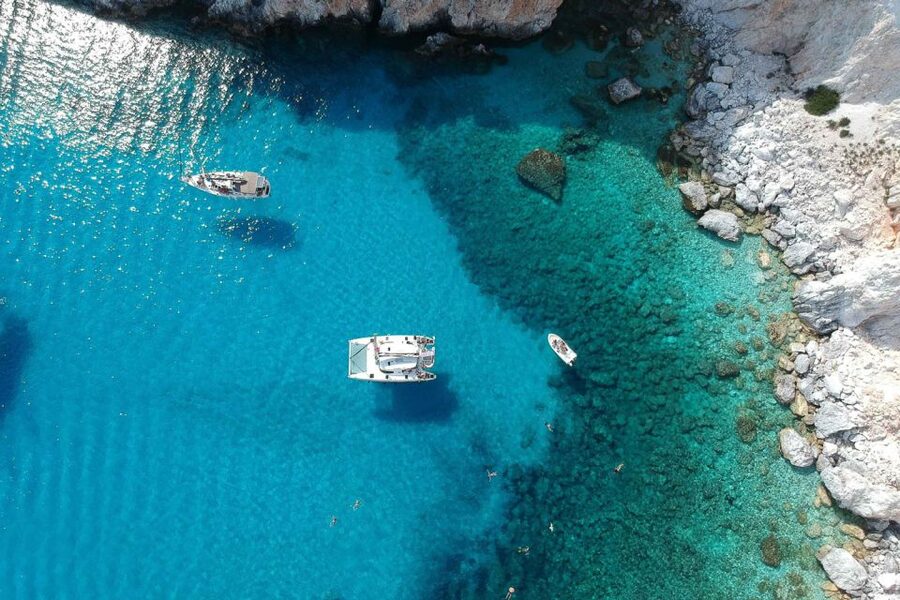 From Adamas: Milos and Poliegos Catamaran Cruise with Lunch - Returning by Arkoudes, Klima, and Glaronisia