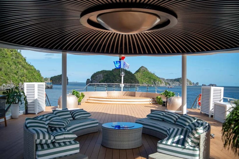 Hanoi: Cat Ba, Lan Ha & Ha Long Bay Luxury Cruise with Lunch - The rooftop deck and sunset snack