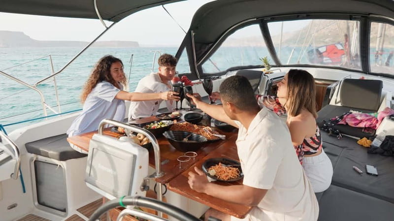 Kissamos: Balos & Gramvousa Sailing Cruise with Meal - Leaving Kissamos Port on a modern yacht