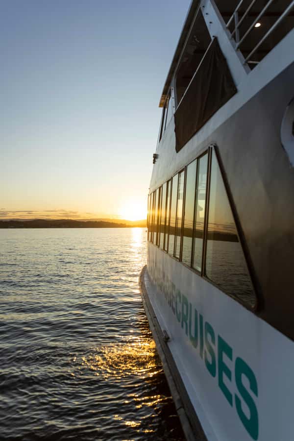 Lake Macquarie: Sunset Dinner Cruise with BBQ - Sunset views toward the Watagan Mountains