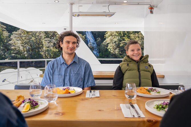 Milford Sound Luxury Lunch Cruise onboard The Fiordland Jewel - Sailing beneath Mitre Peak