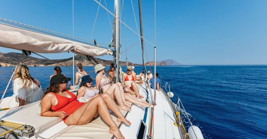 Milos: Kleftiko Cruise with Meal, Drinks and Photos at Sykia - Leaving Adamas and passing Cave Vani