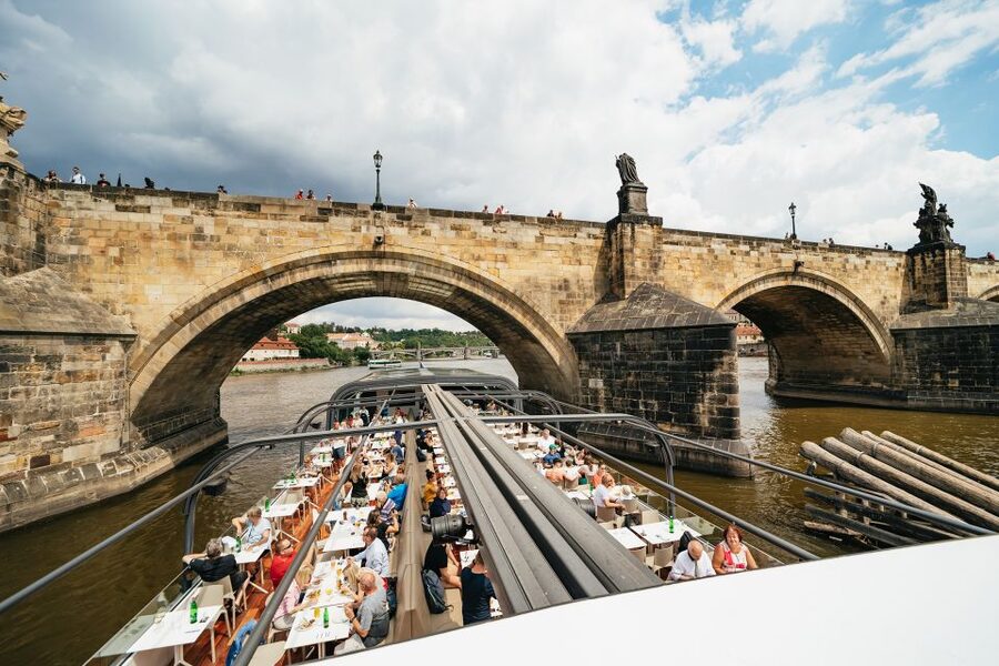 Prague: Vltava River Lunch Cruise in an Open-Top Glass Boat - Accordion music and the mood on board