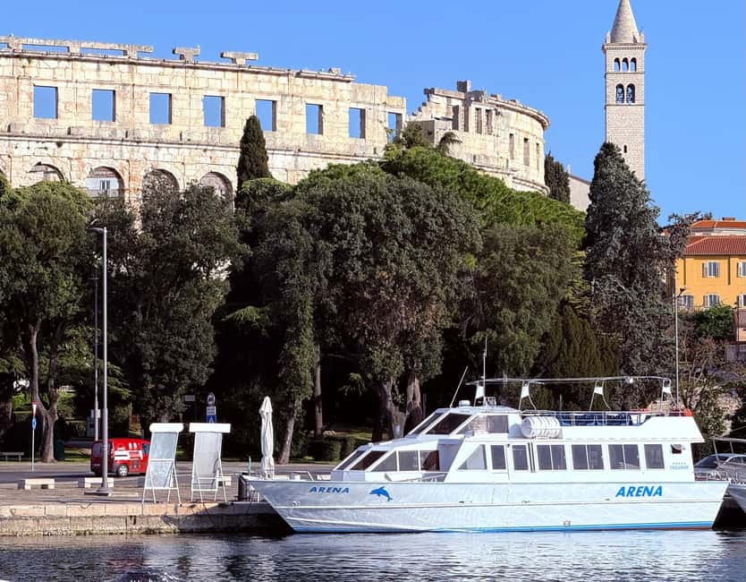 Pula: Brijuni Dolphins Sunset Cruise with Dinner and Drinks - Sunset, city lights, and the ride home
