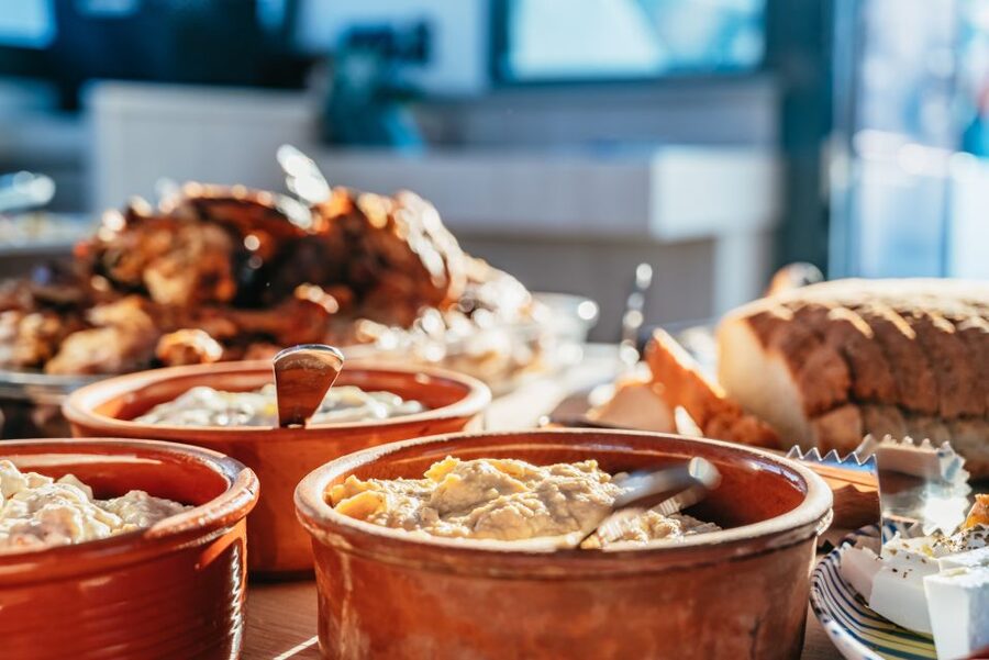 Rhodes: Sunset Catamaran Cruise with Dinner Buffet & Drinks - A Greek buffet with drinks included