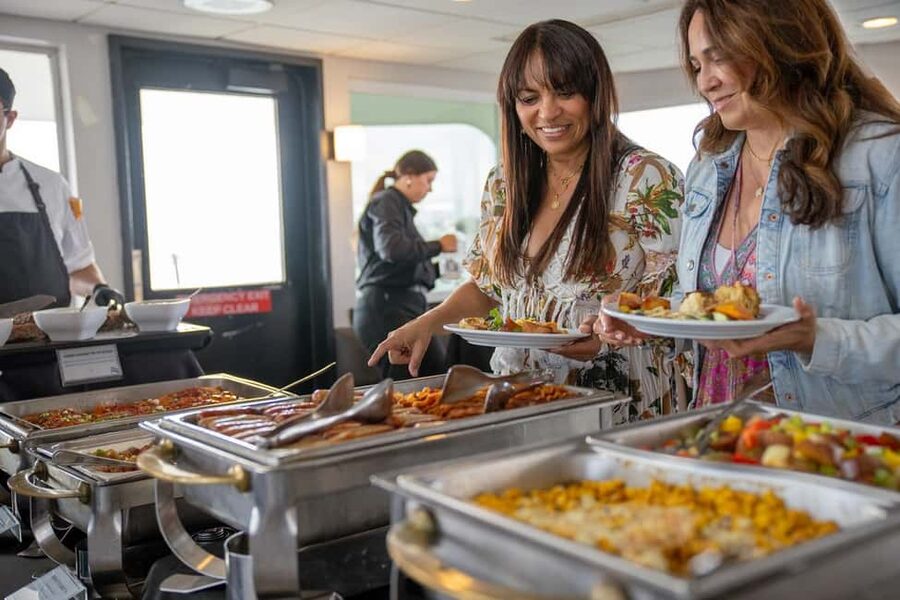 San Diego: City Cruises Buffet Breakfast and Brunch Cruise - The roof deck, indoor seating, and photo strategy