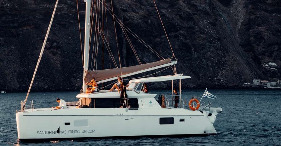 Santorini: Catamaran Caldera Cruise with Meal and Drinks - Red Beach and White Beach from the water