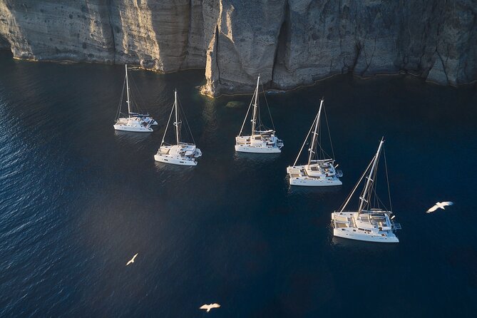 Santorini: Luxury Catamaran Cruise with Fresh Fish BBQ & Drinks - The volcano and sulfur springs near Nea Kameni