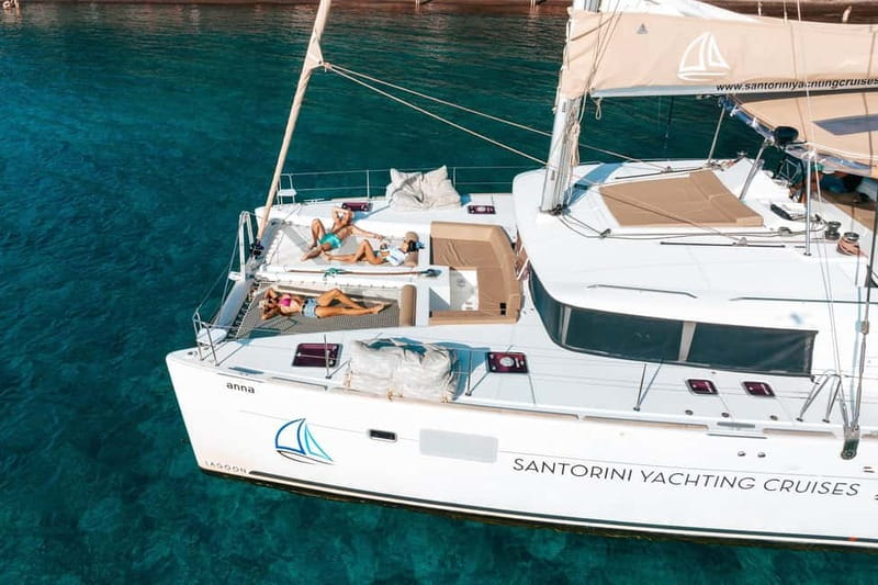 Santorini: Luxury Catamaran Cruise with Lunch, BBQ & Drinks - Red Beach, White Beach, and the Akrotiri coast