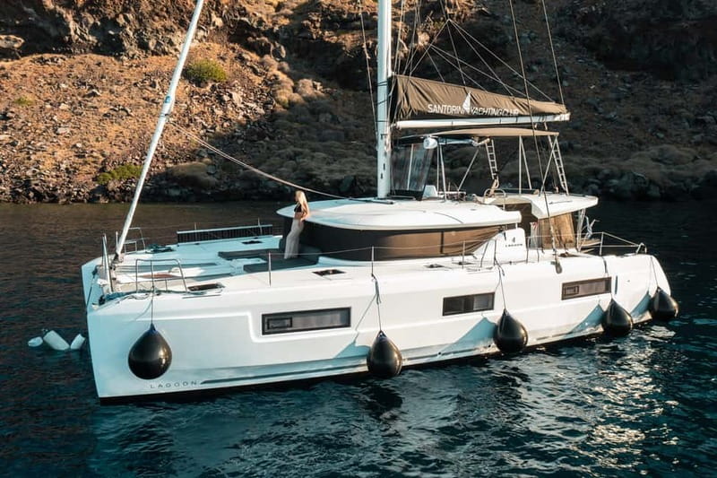 Santorini: Majestic Catamaran Cruise with Meal and Drinks - A Greek meal served on deck
