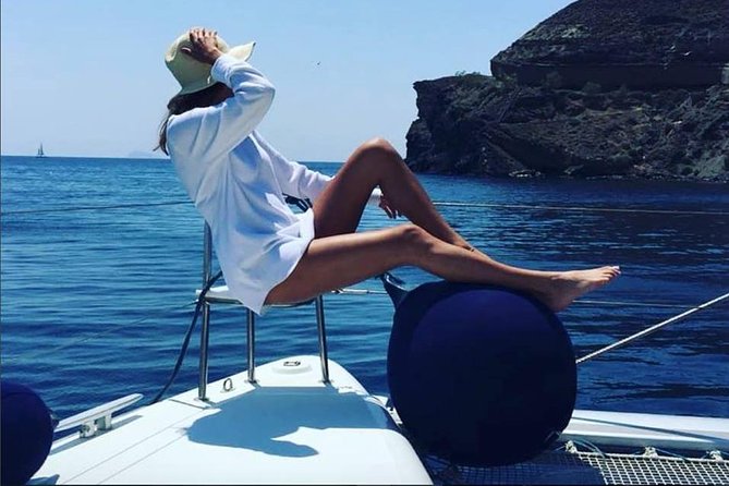 Santorini Platinum Catamaran Cruise with Meal, BBQ and Open Bar - Thirassia provides the main meal and longest pause