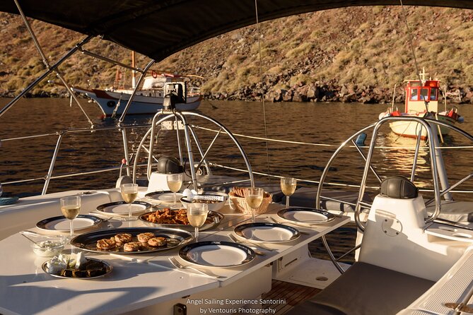 Santorini Private Daytime Sailing Cruise with Meal, Drinks &Transfer included - Passing Thirasia’s crocodile and Aspronisi