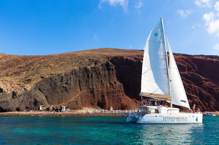 Santorini: Sailing Catamaran Cruise with BBQ and Drinks - From Thera to Vlychada Port