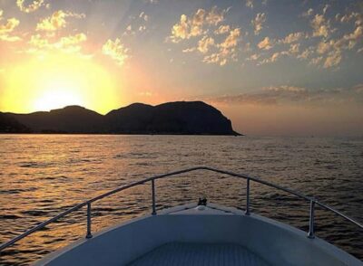 Sushi dinner on board at sunset at the Queen Cave