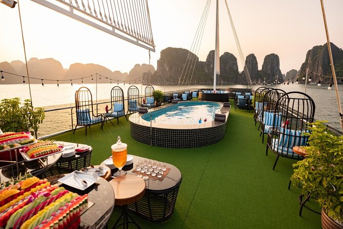 The Best 5 Star Halong Bay Cruise with Buffet,pool, Sunset Party - Titop Island: swim or climb for the view